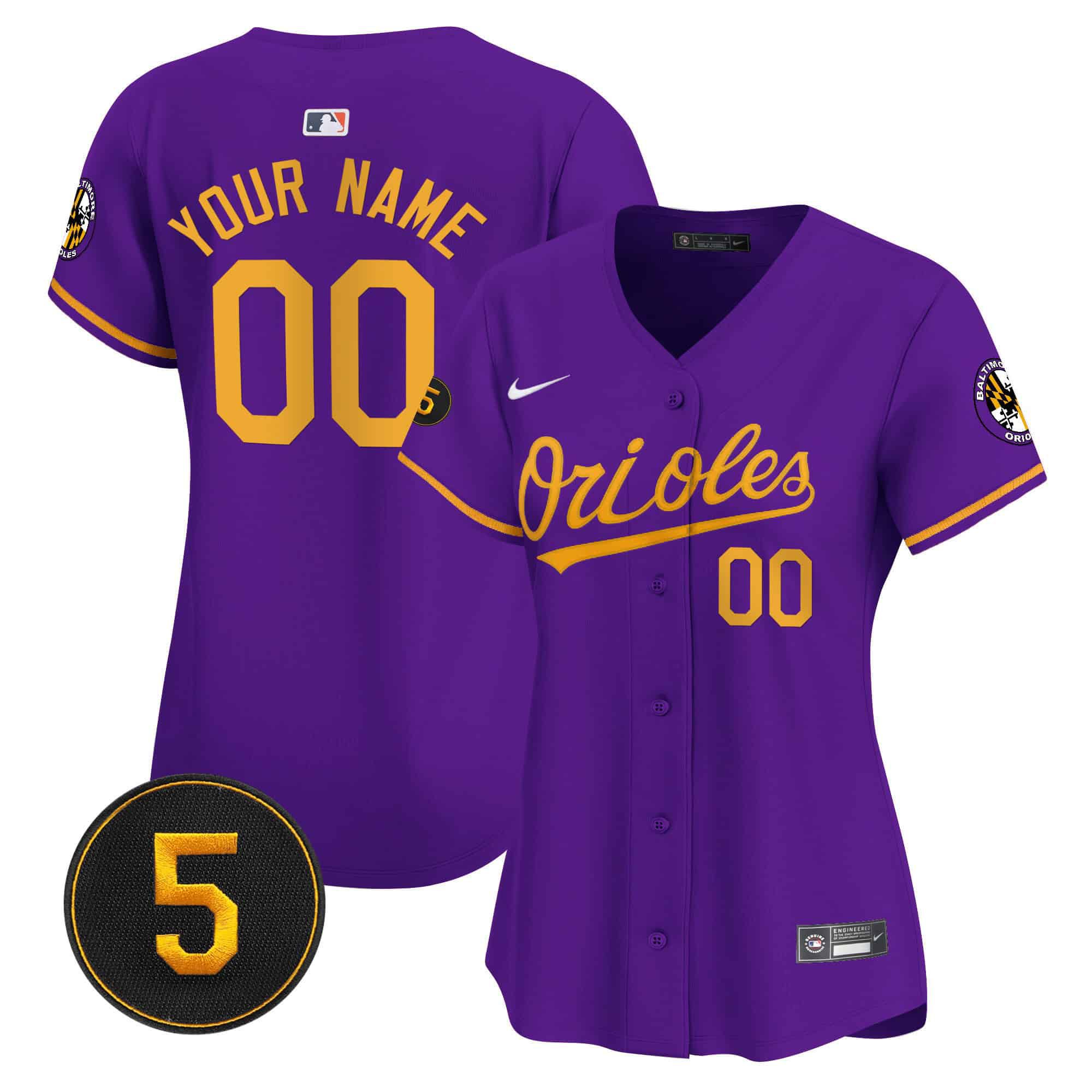 Women Baltimore Orioles Purple 2024 Nike Robinson Patch Vapor Premier Limited Custom MLB Jersey->->